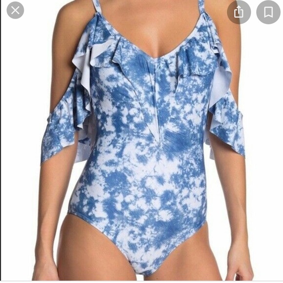 NEW Nicole Miller One Piece Cold Shoulder Ruffle Tie Dye Swimsuit M - Picture 17 of 17